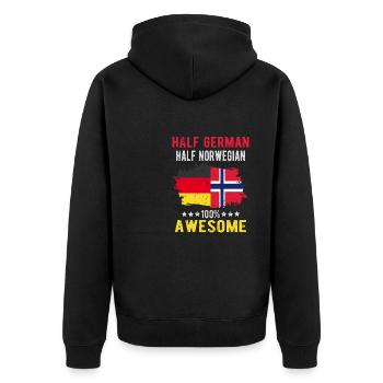 Halb Deutsch Halb Norweger - Unisex Premium Bio Zip Hoodie - Schwarz - Hinten - Nico (187cm)