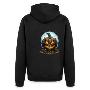Scary Pumpkin Face I Spooky Halloween - Unisex Premium Bio Zip Hoodie - Schwarz - Hinten - Nico (187cm)