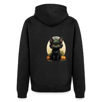 Black Cat Halloween Pumpkin - Cat - Unisex Premium Bio Zip Hoodie - Schwarz - Hinten - Nico (187cm)