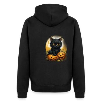 Black Cat Halloween Pumpkin - Cat - Unisex Premium Bio Zip Hoodie - Schwarz - Hinten - Nico (187cm)