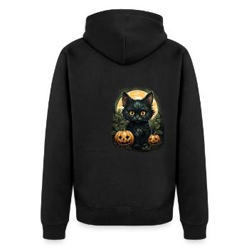 Black Cat Halloween Pumpkin - Cat - Unisex Premium Bio Zip Hoodie - Schwarz - Hinten - Nico (187cm)