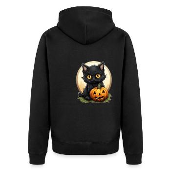Black Cat Halloween Pumpkin - Cat - Unisex Premium Bio Zip Hoodie - Schwarz - Hinten - Nico (187cm)