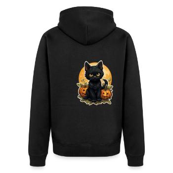 Black Cat Halloween Pumpkin - Cat - Unisex Premium Bio Zip Hoodie - Schwarz - Hinten - Nico (187cm)