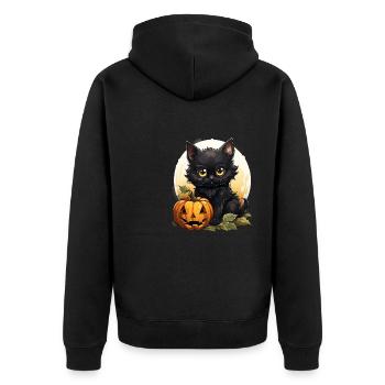 Black Cat Halloween Pumpkin - Cat - Unisex Premium Bio Zip Hoodie - Schwarz - Hinten - Nico (187cm)