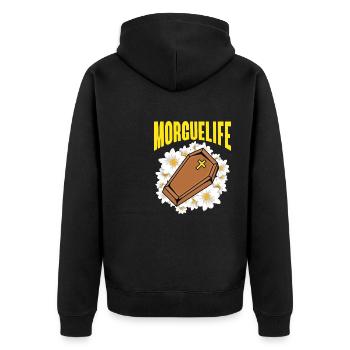 Morguelife Embaumeur Pompes Funèbres - Veste à capuche bio Premium Unisexe - noir - Dos - Nico (187cm)