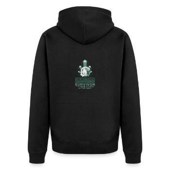 Hemorrhoid Survivor - Unisex Premium Bio Zip Hoodie - Schwarz - Hinten - Nico (187cm)