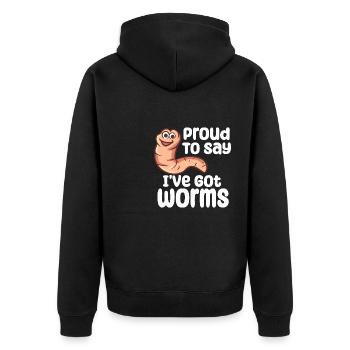Proud To Say I've Got Worms - Unisex Premium Bio Zip Hoodie - Schwarz - Hinten - Nico (187cm)