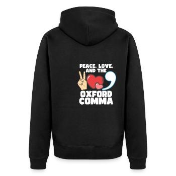 The Oxford Comma - Unisex Premium Bio Zip Hoodie - Schwarz - Hinten - Nico (187cm)