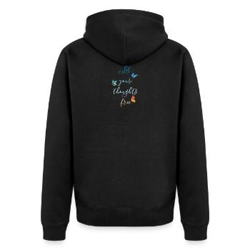 Let your thoughts free Design - Unisex Premium Bio Zip Hoodie - Schwarz - Hinten - Nico (187cm)
