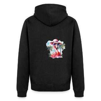 Cooler Flamingo Sonnenbrille Hut Palmen - Unisex Premium Bio Zip Hoodie - Schwarz - Hinten - Nico (187cm)
