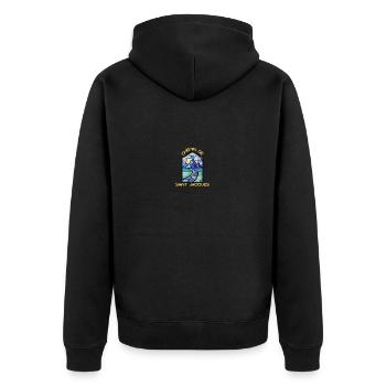 Buntglasfenster des Jakobswegs - Unisex Premium Bio Zip Hoodie - Schwarz - Hinten - Nico (187cm)