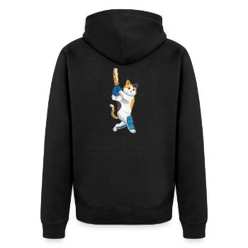 Katze Cricket Cricketschläger - Unisex Premium Bio Zip Hoodie - Schwarz - Hinten - Nico (187cm)