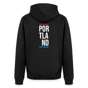 Portland USA City Vertikales Wortzeichen - Unisex Premium Bio Zip Hoodie - Schwarz - Hinten - Nico (187cm)