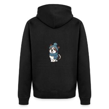 Chien mignon avec écharpe et chapeau à pompon. - Veste à capuche bio Premium Unisexe - noir - Dos - Nico (187cm)