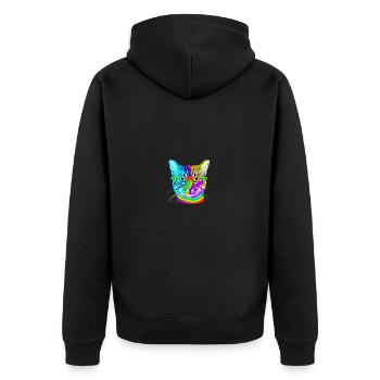 Katze bunt Brille Geschenkidee süß cool - Unisex Premium Bio Zip Hoodie - Schwarz - Hinten - Nico (187cm)