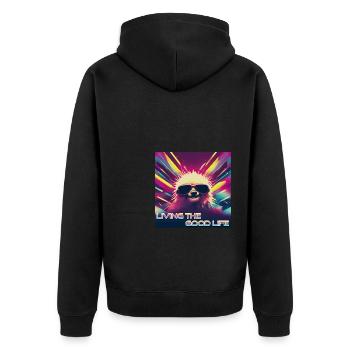 Cooles Faultier living the Good Life - Unisex Premium Bio Zip Hoodie - Schwarz - Hinten - Nico (187cm)