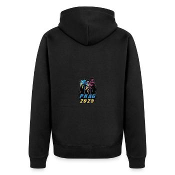 Prag 2025 Urlaub Palmen Bunt - Unisex Premium Bio Zip Hoodie - Schwarz - Hinten - Nico (187cm)