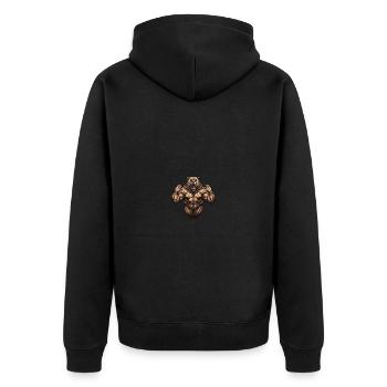 Bär Grizzly Muskeln - Unisex Premium Bio Zip Hoodie - Schwarz - Hinten - Nico (187cm)