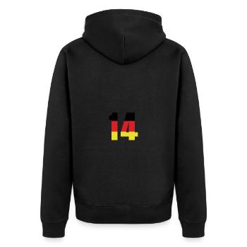 14 Zahl Deutschland Trikot - Unisex Premium Bio Zip Hoodie - Schwarz - Hinten - Nico (187cm)