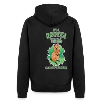 Quokka Saying Fun Australia Marsupial Gift - Unisex Premium Organic Zip Hoodie - black - Back - Nico (187cm)