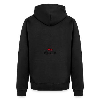 Vegan Team Herz - Unisex Premium Bio Zip Hoodie - Schwarz - Hinten - Nico (187cm)