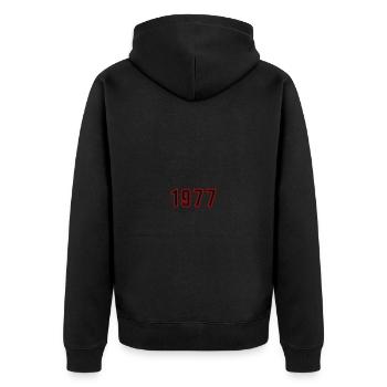 1977 Jahr Zahl - Unisex Premium Bio Zip Hoodie - Schwarz - Hinten - Nico (187cm)