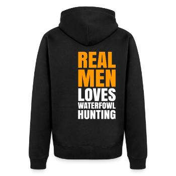 Geschenkidee für die Wasservogeljagd - Unisex Premium Bio Zip Hoodie - Schwarz - Hinten - Nico (187cm)
