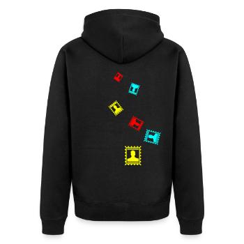 Briefmarke icon - Unisex Premium Bio Zip Hoodie - Schwarz - Hinten - Nico (187cm)