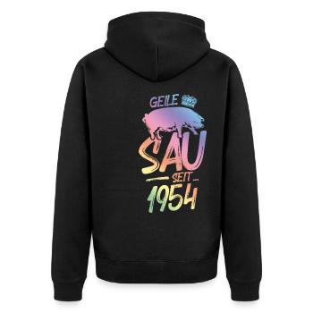 1954 Geile Sau - Unisex Premium Bio Zip Hoodie - Schwarz - Hinten - Nico (187cm)