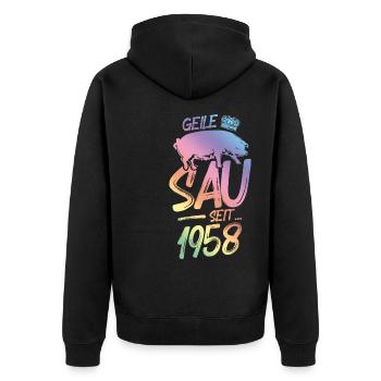 1958 Geile Sau - Unisex Premium Bio Zip Hoodie - Schwarz - Hinten - Nico (187cm)