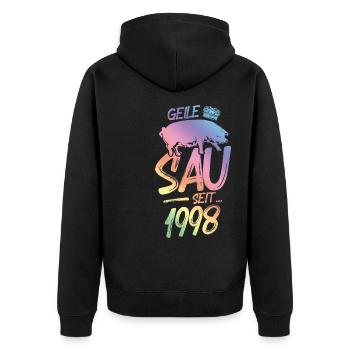 1998 Geile Sau - Unisex Premium Bio Zip Hoodie - Schwarz - Hinten - Nico (187cm)