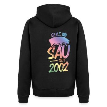 2002 Geile Sau - Unisex Premium Bio Zip Hoodie - Schwarz - Hinten - Nico (187cm)