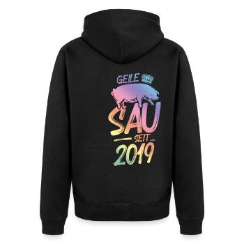 2019 Geile Sau - Unisex Premium Bio Zip Hoodie - Schwarz - Hinten - Nico (187cm)