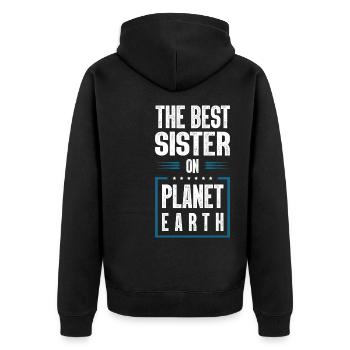 Beste Schwester Spruch - Unisex Premium Bio Zip Hoodie - Schwarz - Hinten - Nico (187cm)