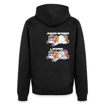 Null Bock Einhorn in Stimmung für Weihnachten - Unisex Premium Bio Zip Hoodie - Schwarz - Hinten - Nico (187cm)