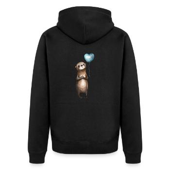 Otter Herz Aquarell - Unisex Premium Bio Zip Hoodie - Schwarz - Hinten - Nico (187cm)