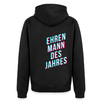 Ehren Mann des Jahres - Unisex Premium Bio Zip Hoodie - Schwarz - Hinten - Nico (187cm)