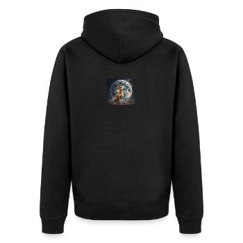 Hund Mond Dog Moon Love Tier - Unisex Premium Bio Zip Hoodie - Schwarz - Hinten - Nico (187cm)