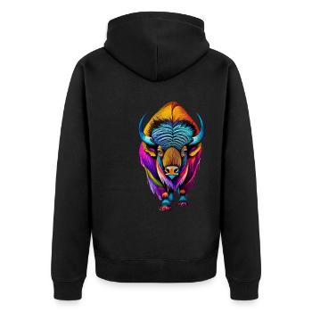 Bison - Unisex Premium Bio Zip Hoodie - Schwarz - Hinten - Nico (187cm)