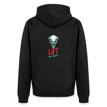 Heben Sie wie ein Biest - Unisex Premium Bio Zip Hoodie - Schwarz - Hinten - Nico (187cm)