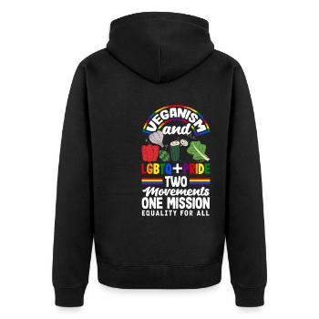 Veganism and LGBTQ+ pride Equality for all - Unisex Premium Organic Zip Hoodie - black - Back - Nico (187cm)