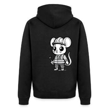 Cute Mouse Construction Worker - Unisex Premium Bio Zip Hoodie - Schwarz - Hinten - Nico (187cm)