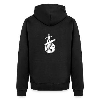 Retro Globe Surfer - Unisex Premium Bio Zip Hoodie - Schwarz - Hinten - Nico (187cm)