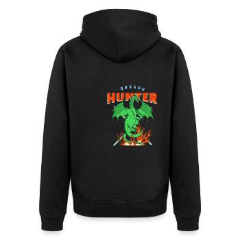 Drachen spuckt Feuer Geschenk Zeichentrickfigur - Unisex Premium Bio Zip Hoodie - Schwarz - Hinten - Nico (187cm)
