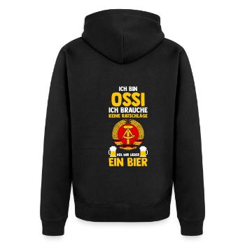 Ostdeutschland Ossi Deutschland Bier DDR - Unisex Premium Bio Zip Hoodie - Schwarz - Hinten - Nico (187cm)