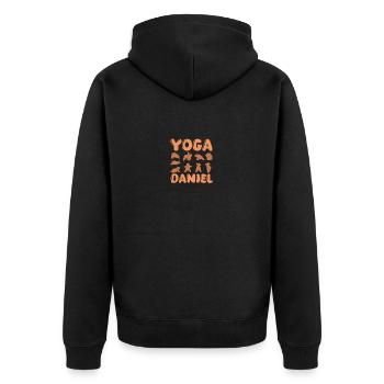 Katze Yoga Daniel - Unisex Premium Bio Zip Hoodie - Schwarz - Hinten - Nico (187cm)