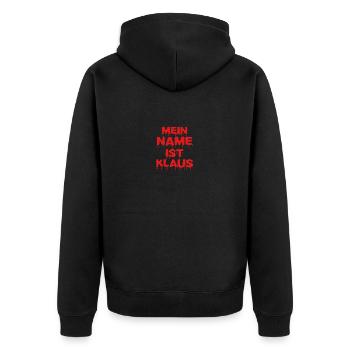 Klaus - Unisex Premium Bio Zip Hoodie - Schwarz - Hinten - Nico (187cm)