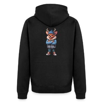 Reh Hirsch Rehkitz Herbst Winter Outfit - Unisex Premium Bio Zip Hoodie - Schwarz - Hinten - Nico (187cm)