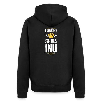 I Love My Shiba Inu - Unisex Premium Bio Zip Hoodie - Schwarz - Hinten - Nico (187cm)