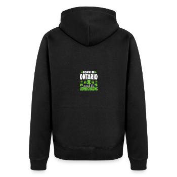 Born in Ontario, raised by leprechauns - Unisex Premium Organic Zip Hoodie - black - Back - Nico (187cm)